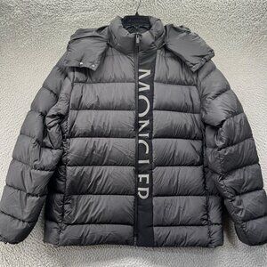Moncler Jacket Mens 2XL XXL Black Hooded Puffer Full Zip Coat